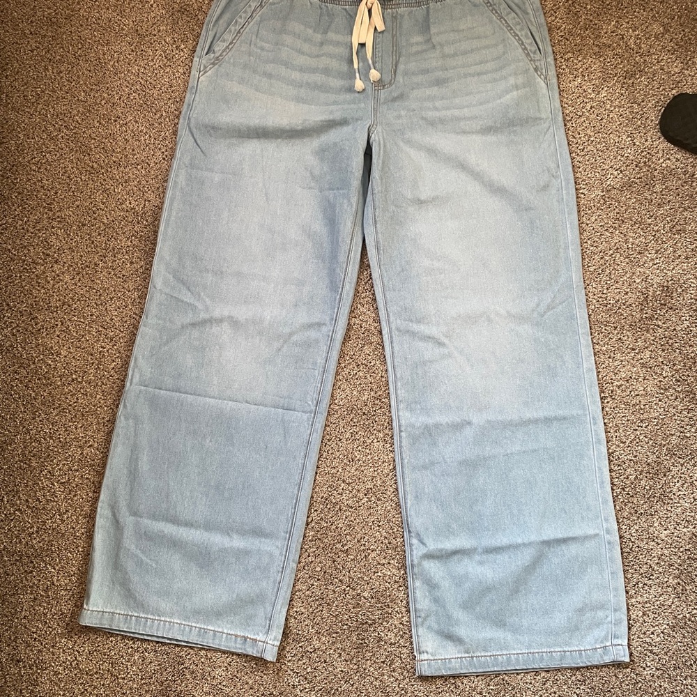 Roxy XXL Light Blue Denim Pull On Pants with Drawstring Wide Leg